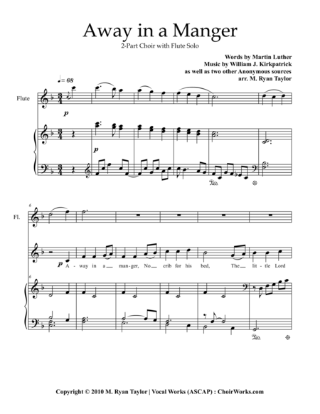 Away In A Manger 2 Part Choir Piano And Flute Sheet Music