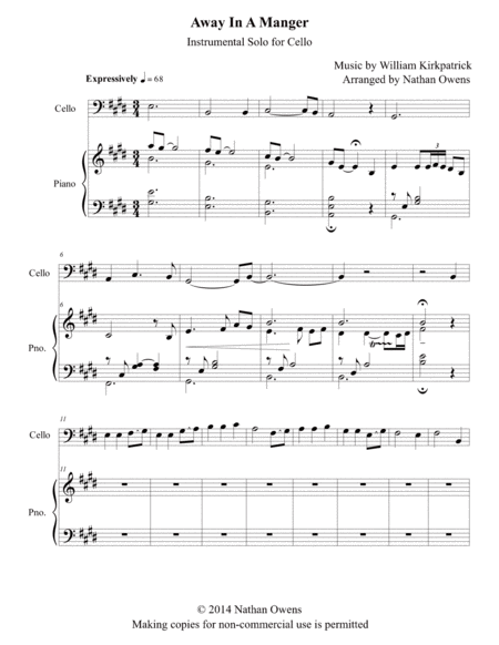 Free Sheet Music Away In A Manger Cello Piano
