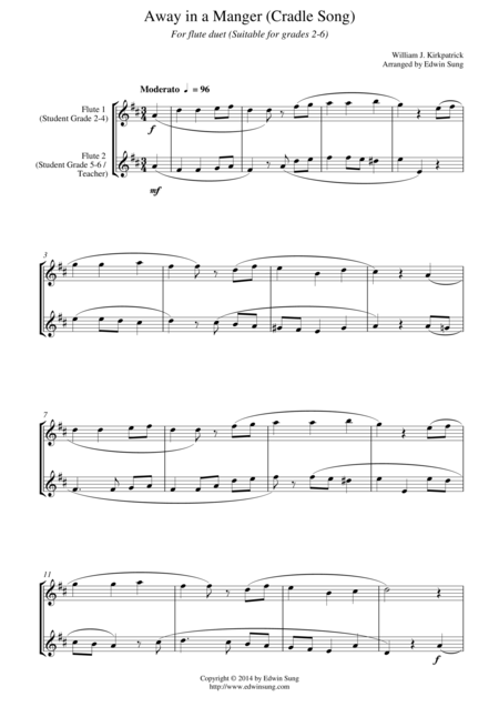 Away In A Manger Cradle Song For Flute Duet Suitable For Grades 2 6 Sheet Music