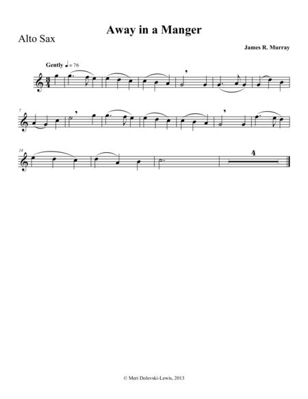 Free Sheet Music Away In A Manger E Flat Saxes Alto Baritone Piano