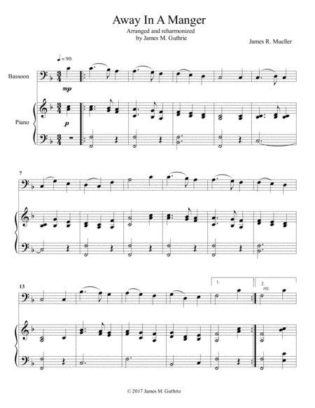 Free Sheet Music Away In A Manger For Bassoon Piano