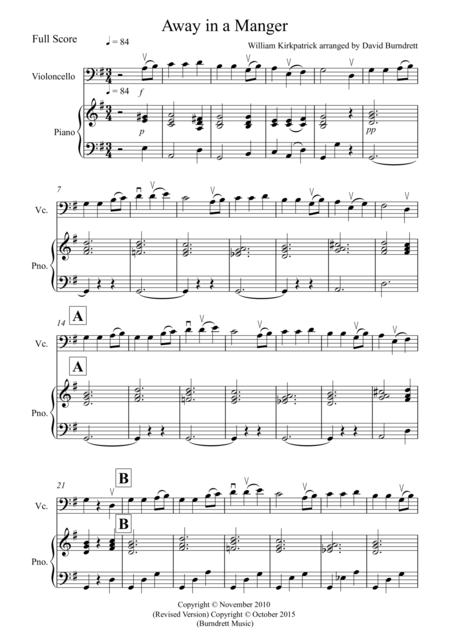 Free Sheet Music Away In A Manger For Cello And Piano