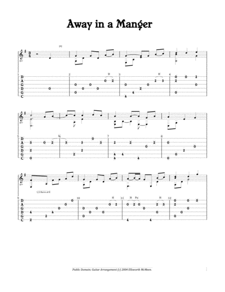 Away In A Manger For Fingerstyle Guitar Tuned Cgdgad Sheet Music