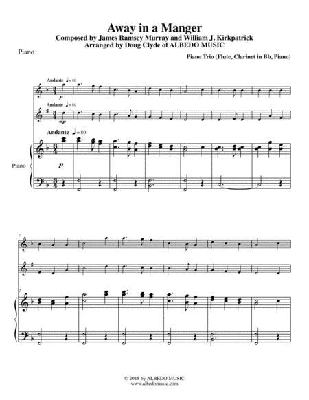 Free Sheet Music Away In A Manger For Flute Clarinet Piano