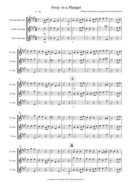 Away In A Manger For Recorder Trio Sheet Music