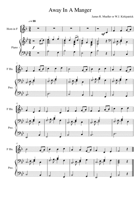 Away In A Manger Horn In F Solo Sheet Music