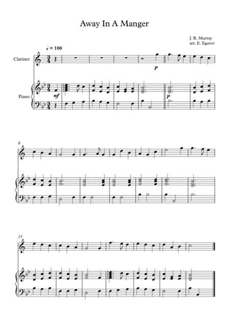 Free Sheet Music Away In A Manger James Ramsey Murray For Clarinet Piano