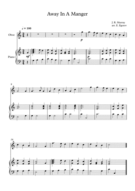 Free Sheet Music Away In A Manger James Ramsey Murray For Oboe Piano