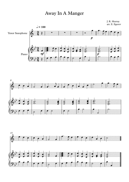 Free Sheet Music Away In A Manger James Ramsey Murray For Tenor Saxophone Piano