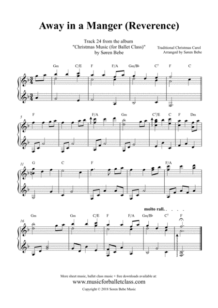 Free Sheet Music Away In A Manger Reverence Piano Music For Ballet Class