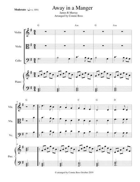 Free Sheet Music Away In A Manger Strings Violin Viola Cello Piano