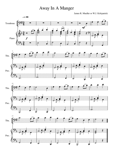 Away In A Manger Trombone Bass Clef Solo Sheet Music