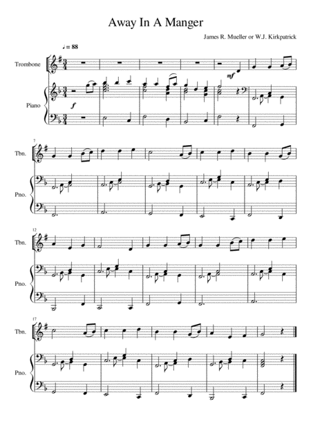 Away In A Manger Trombone Treble Clef Solo Sheet Music