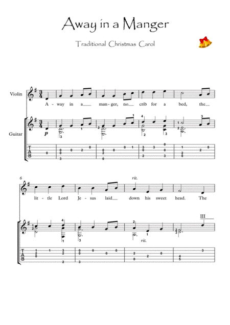 Free Sheet Music Away In A Manger Violin And Guitar Duet