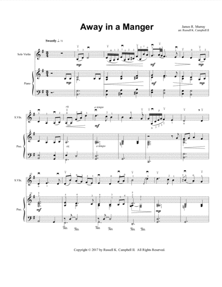 Free Sheet Music Away In A Manger Violin And Piano Duet