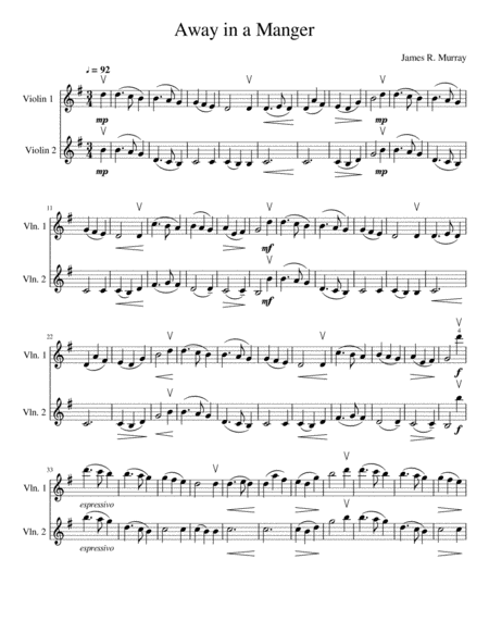 Away In A Manger Violin Duet Sheet Music