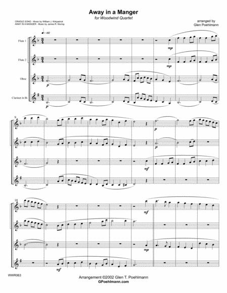 Away In A Manger Woodwind Quartet 2 Flutes Oboe Clarinet Sheet Music