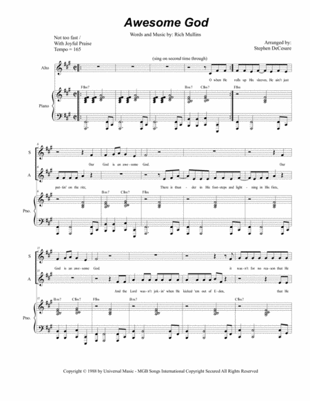 Awesome God For 2 Part Choir Sa Sheet Music