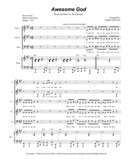 Awesome God For Vocal Quintet Sattb Sheet Music