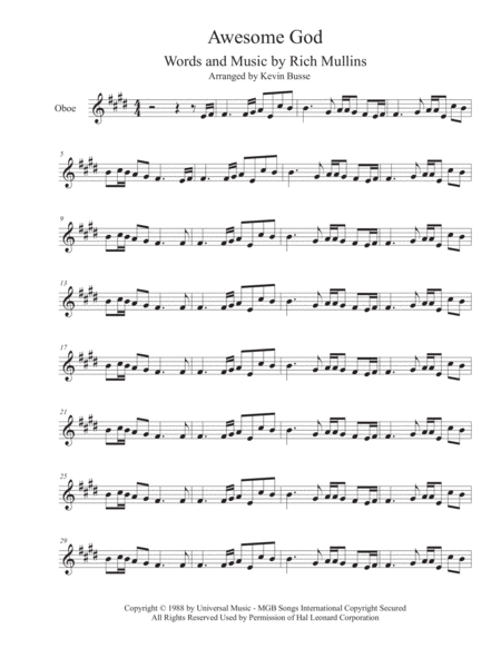 Awesome God Original Key Oboe Sheet Music