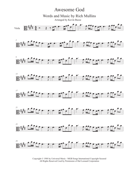 Awesome God Original Key Viola Sheet Music