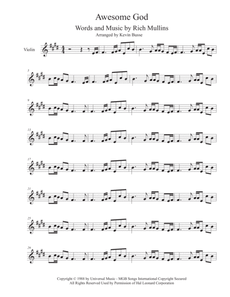 Free Sheet Music Awesome God Original Key Violin