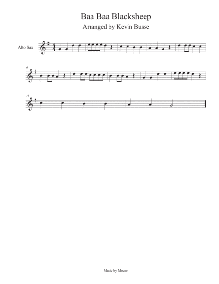 Baa Baa Black Sheep Alto Sax Sheet Music