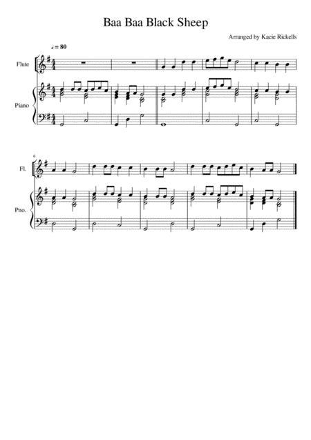 Free Sheet Music Baa Baa Black Sheep Flute Solo