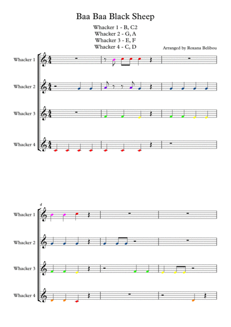 Baa Baa Black Sheep For 8 Notes Diatonic Boomwhackers Sheet Music