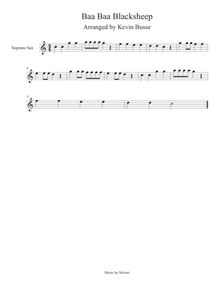 Baa Baa Black Sheep Soprano Sax Sheet Music