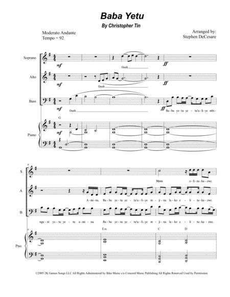 Baba Yetu For Sab Sheet Music