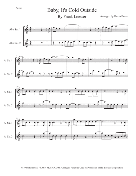 Baby Its Cold Outside Easy Key Of C Alto Sax Duet Sheet Music