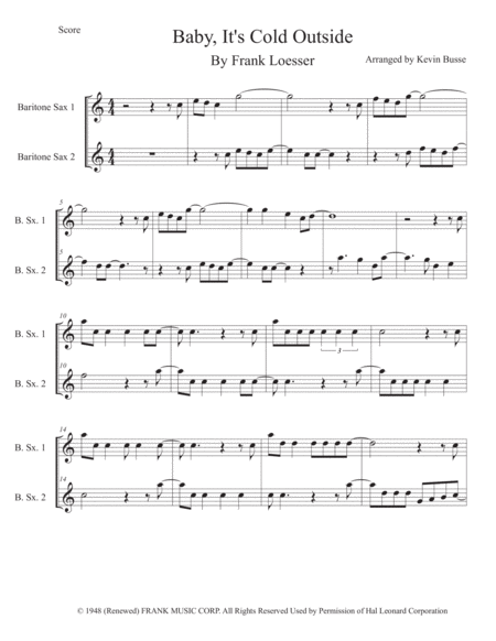 Free Sheet Music Baby Its Cold Outside Easy Key Of C Bari Sax Duet