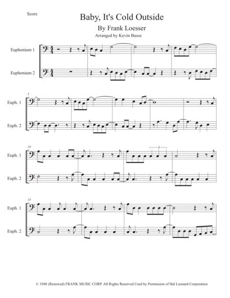 Baby Its Cold Outside Easy Key Of C Euphonium Duet Sheet Music