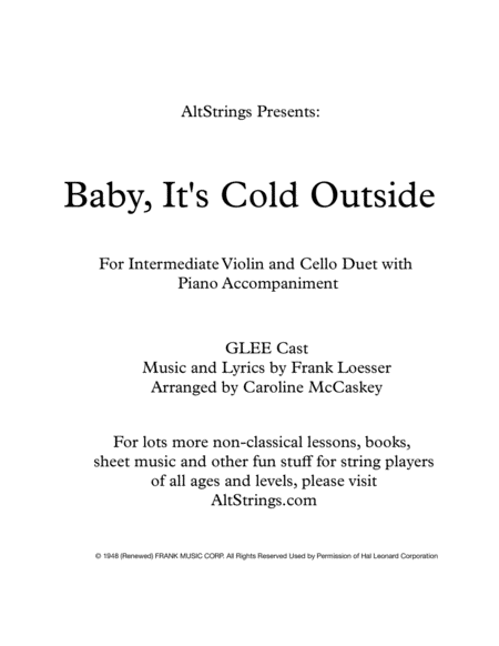 Baby Its Cold Outside Intermediate Violin And Cello Duet Sheet Music