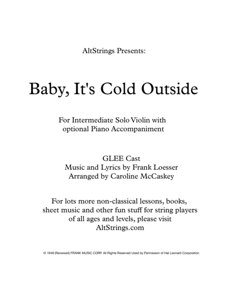 Baby Its Cold Outside Intermediate Violin Solo With Piano Accompaniment Sheet Music