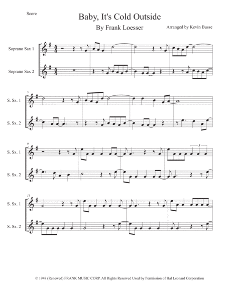 Baby Its Cold Outside Soprano Sax Duet Sheet Music