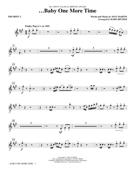 Baby One More Time Arr Mark Brymer Trumpet 2 Sheet Music