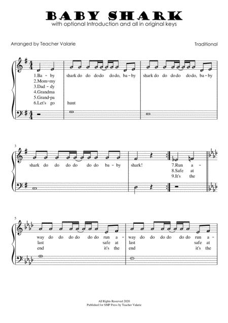 Free Sheet Music Baby Shark As Seen In Youtube Easy Piano With Note Names In Original Key
