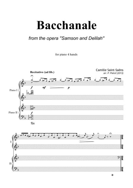 Bacchanale From The Opera Samson And Delilah For Piano 4 Hands Sheet Music