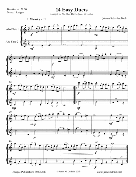 Bach 14 Easy Duets For Alto Flute Duo Sheet Music