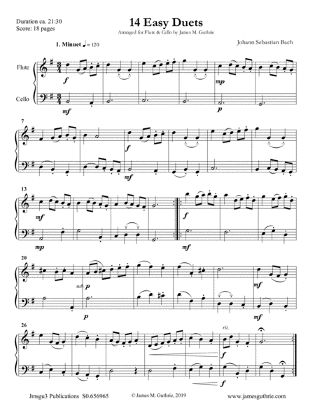 Bach 14 Easy Duets For Flute Cello Duo Sheet Music