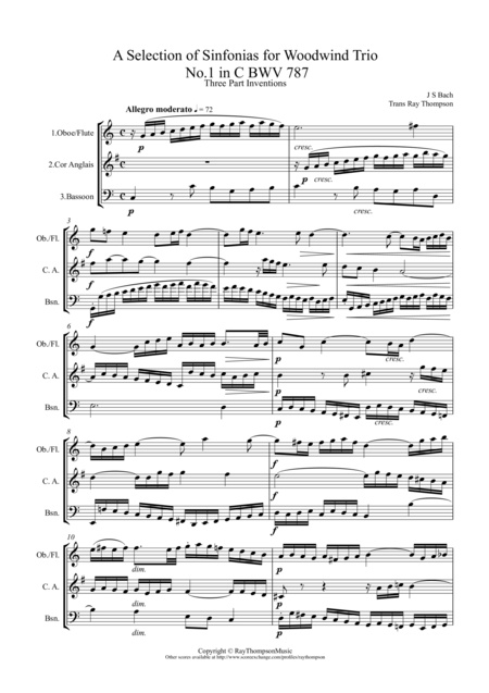 Bach A Selection Of Sinfonias Three Part Inventions For Woodwind Trio Sheet Music