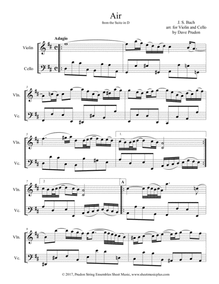 Free Sheet Music Bach Air From Suite In D For Violin And Cello