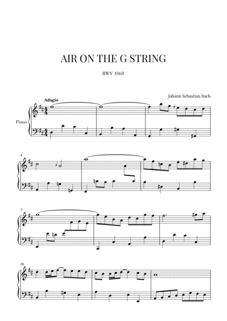 Free Sheet Music Bach Air On The G String For Piano