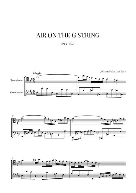 Free Sheet Music Bach Air On The G String For Trombone And Violoncello