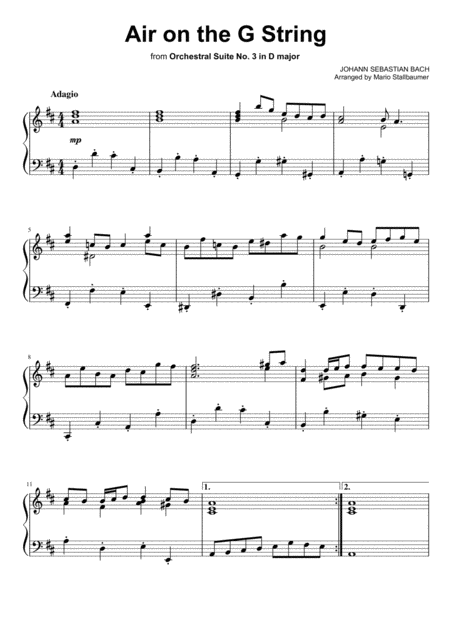 Free Sheet Music Bach Air On The G String Piano Solo