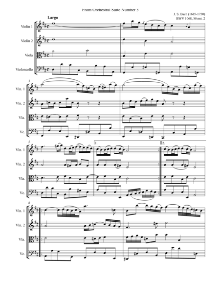 Free Sheet Music Bach Air String Quartet Arrangement