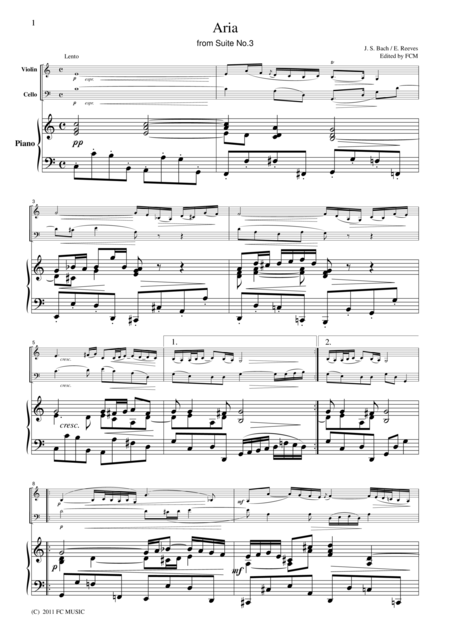 Free Sheet Music Bach Aria From Suite No 3 For Piano Trio Pb004