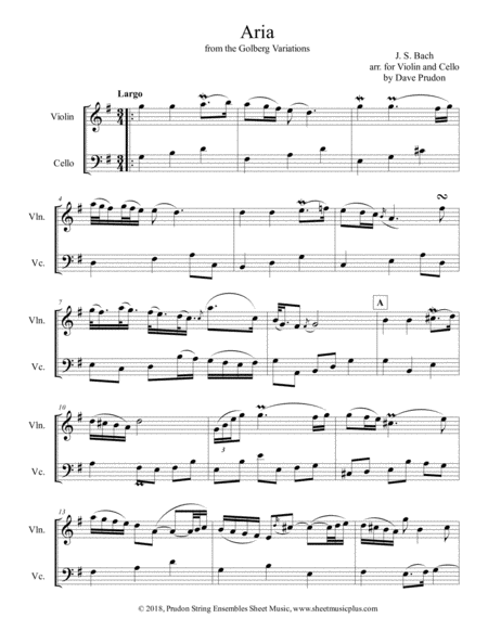 Free Sheet Music Bach Aria From The Goldberg Variations For Violin And Cello